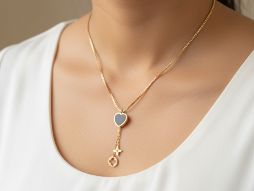 Golden Heart & Clover Tassel Necklace